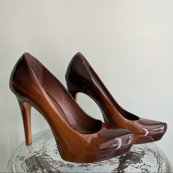 Aldo Brown Ombré Patent Leather heels Platform Pumps Pointy Toe Size 6M - Picture 3 of 8